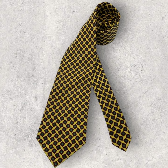 ANDREWS Yellow/Burgundy/Green Geometric Silk LUXURY Tie ITALY - Picture 1 of 5